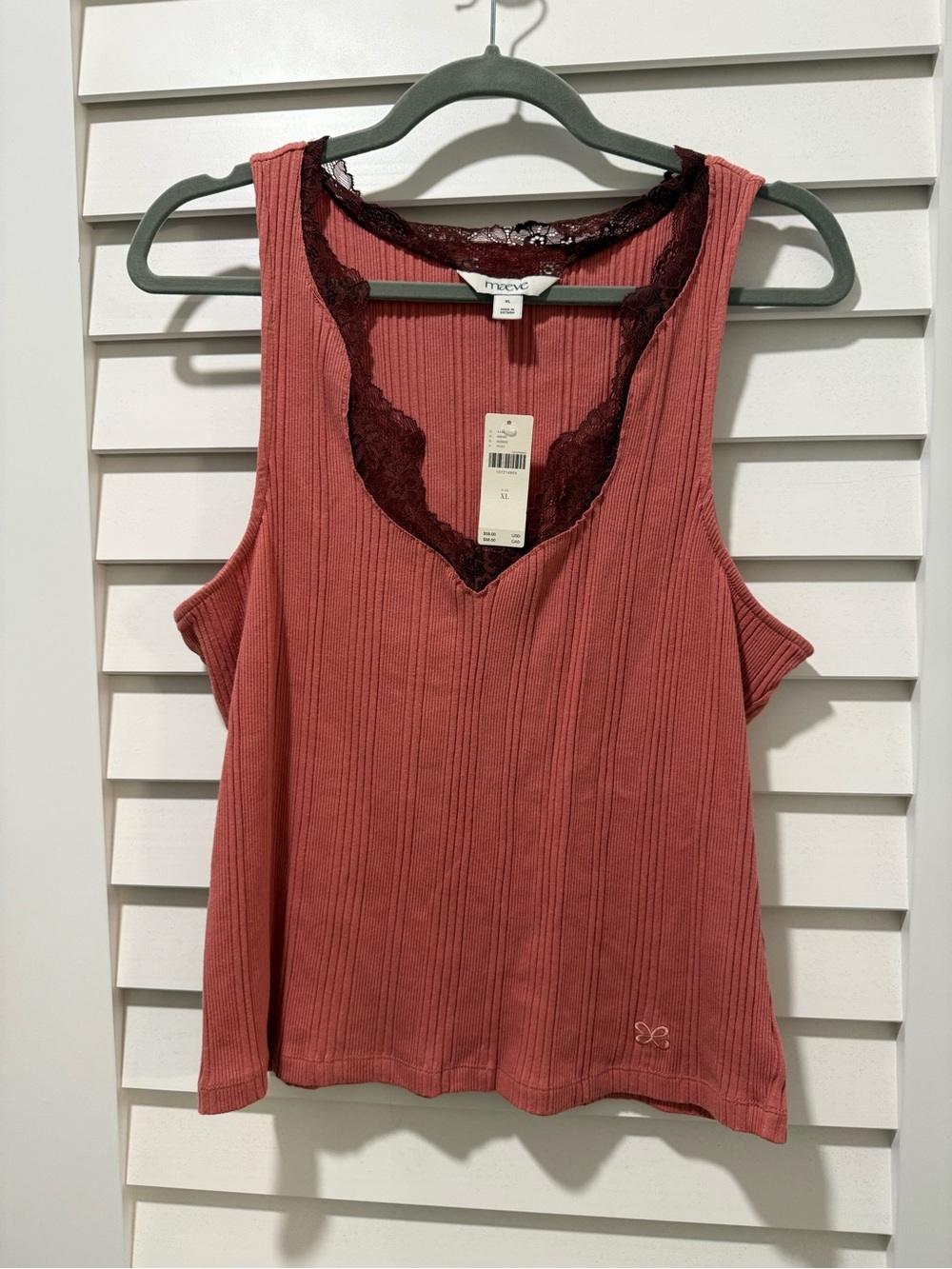 Maeve Ribbed Lace-Trim Tank Top - Rose